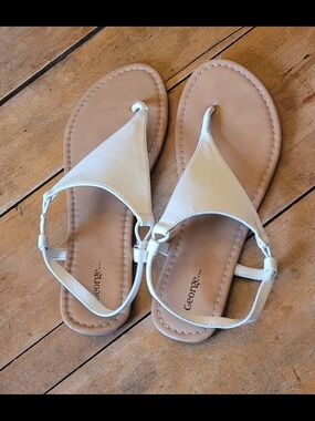 🥳4/$19🥳 George Cream-White Toe-Loop Slingback Sandals for Women